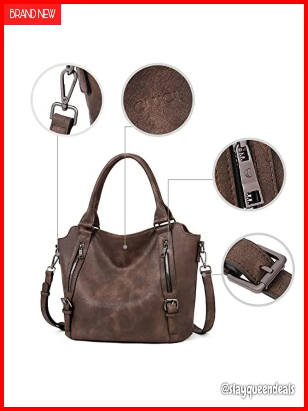 Large Vegan Leather Hobo Bag with Multiple Pockets, Adjustable Strap